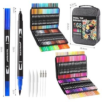 Amazon.co.jp: TOSHARE デュアルブラシマーカーペン 168色